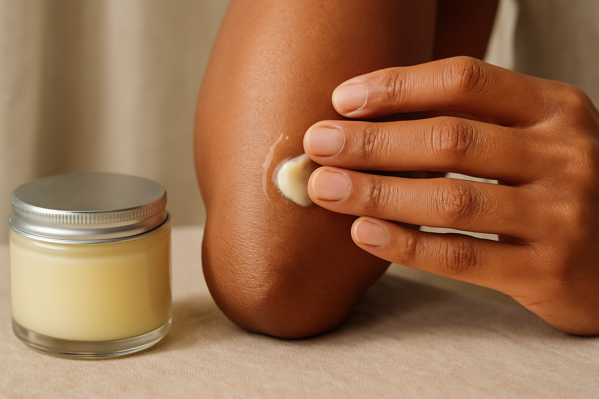 Applying balm to elbow